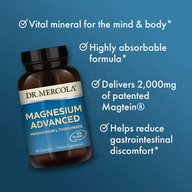 Dr. Mercola Magnesium Advanced 2000 mg, packaging sur une table