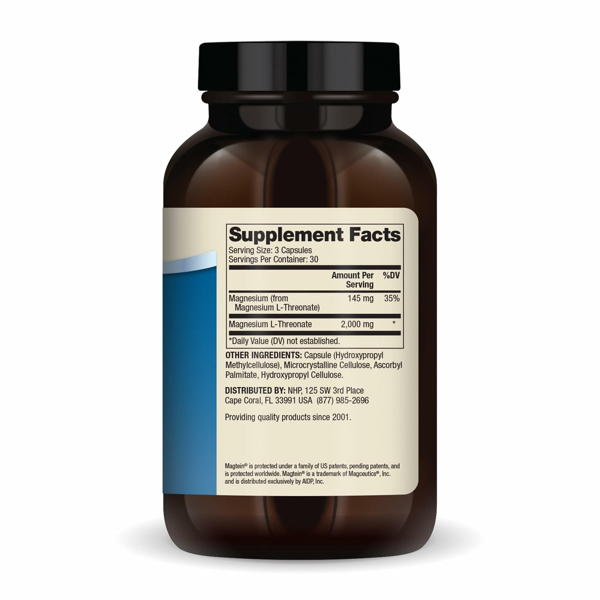 Dr. Mercola Magnesium Advanced 2000 mg, vue de l'arrière avec informations nutritionnelles