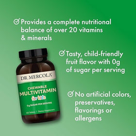 Dr. Mercola Multivitamines à Mâcher pour Enfants face de la boîte