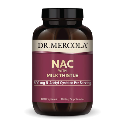 Dr. Mercola NAC avec Chardon-Marie 500 mg, 180 capsules, vue de face