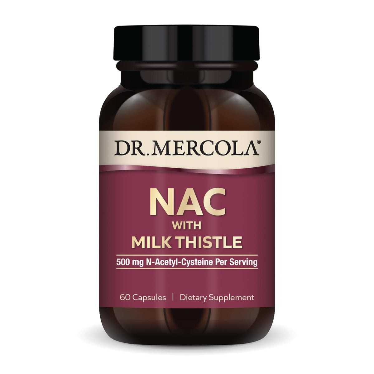 Dr. Mercola NAC avec Chardon-Marie 500 mg 60 capsules vue de face