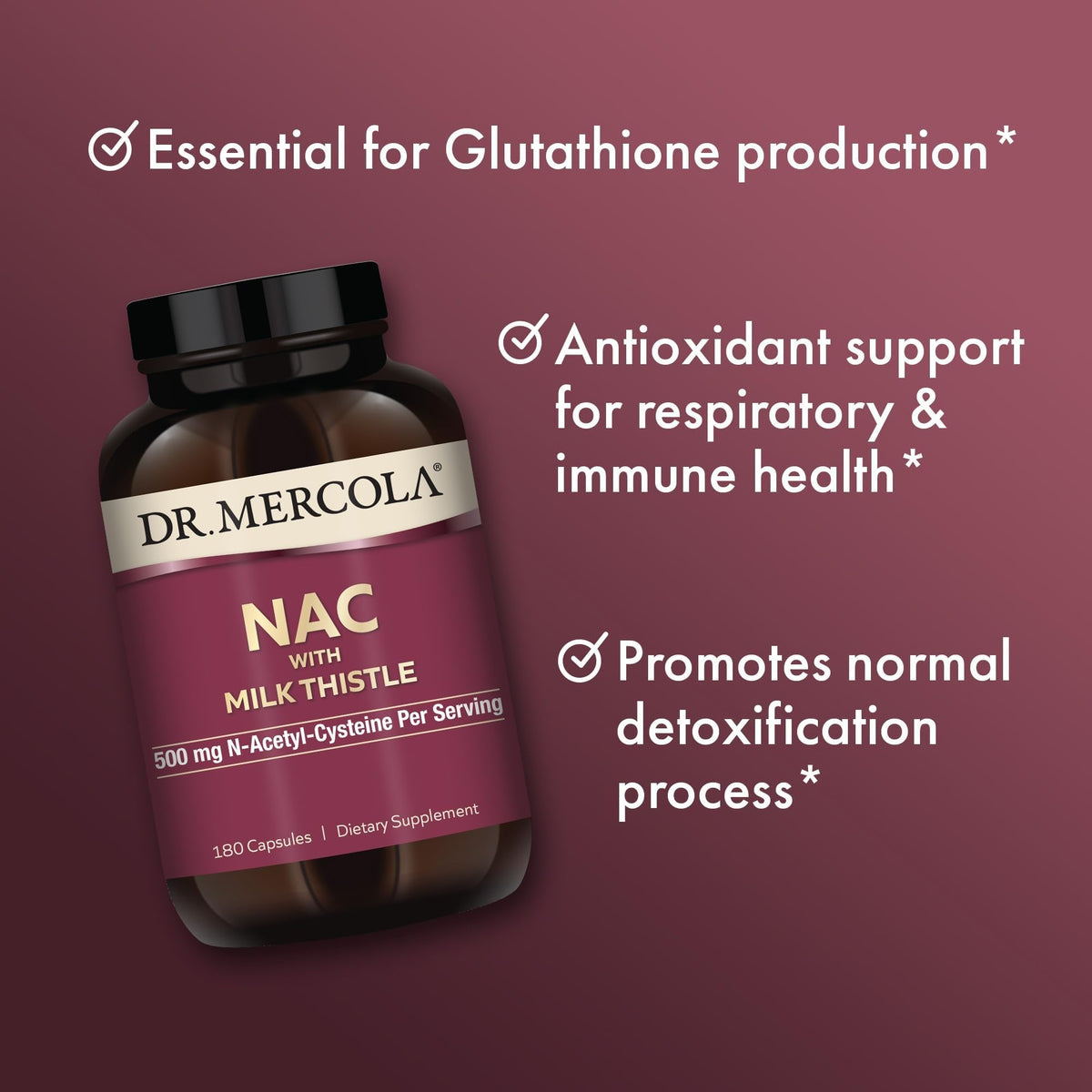 Dr. Mercola NAC avec Chardon-Marie, vue de côté du flacon