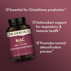 Dr. Mercola NAC avec Chardon-Marie, vue de côté du flacon