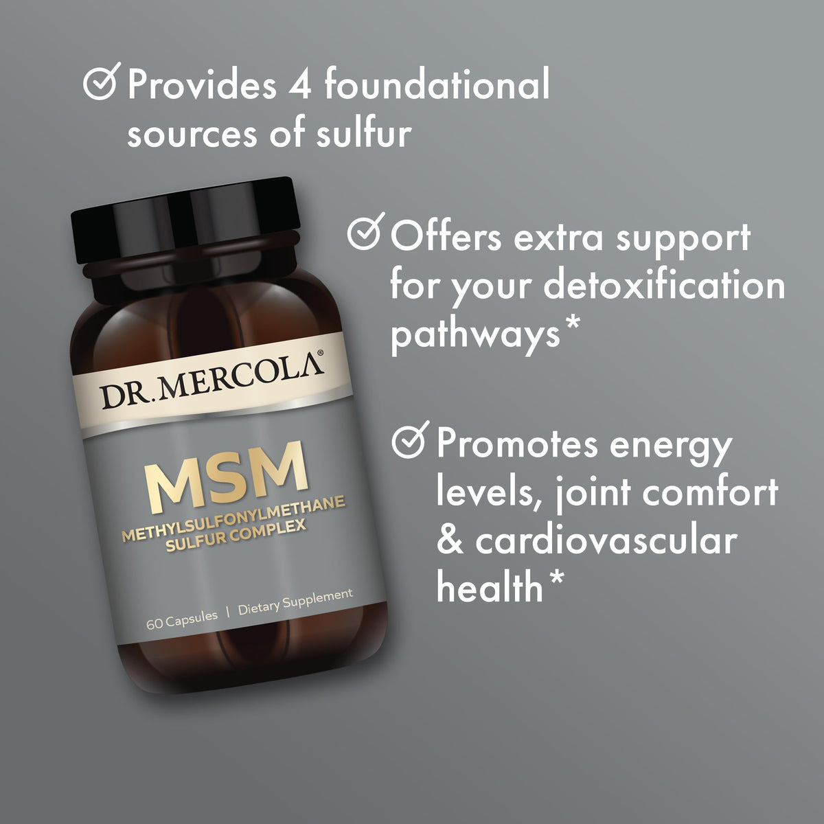 Dr. Mercola OptiMSM Complex Soufre capsules ouvertes sur une table