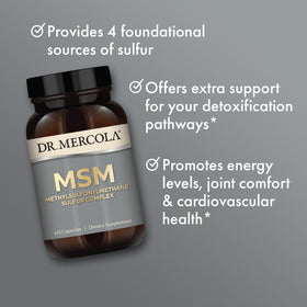 Dr. Mercola OptiMSM Complex Soufre capsules ouvertes sur une table