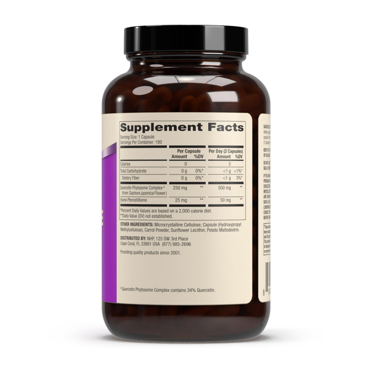 Dr. Mercola Quercetin & Pterostilbene 500 mg 180 capsules side view