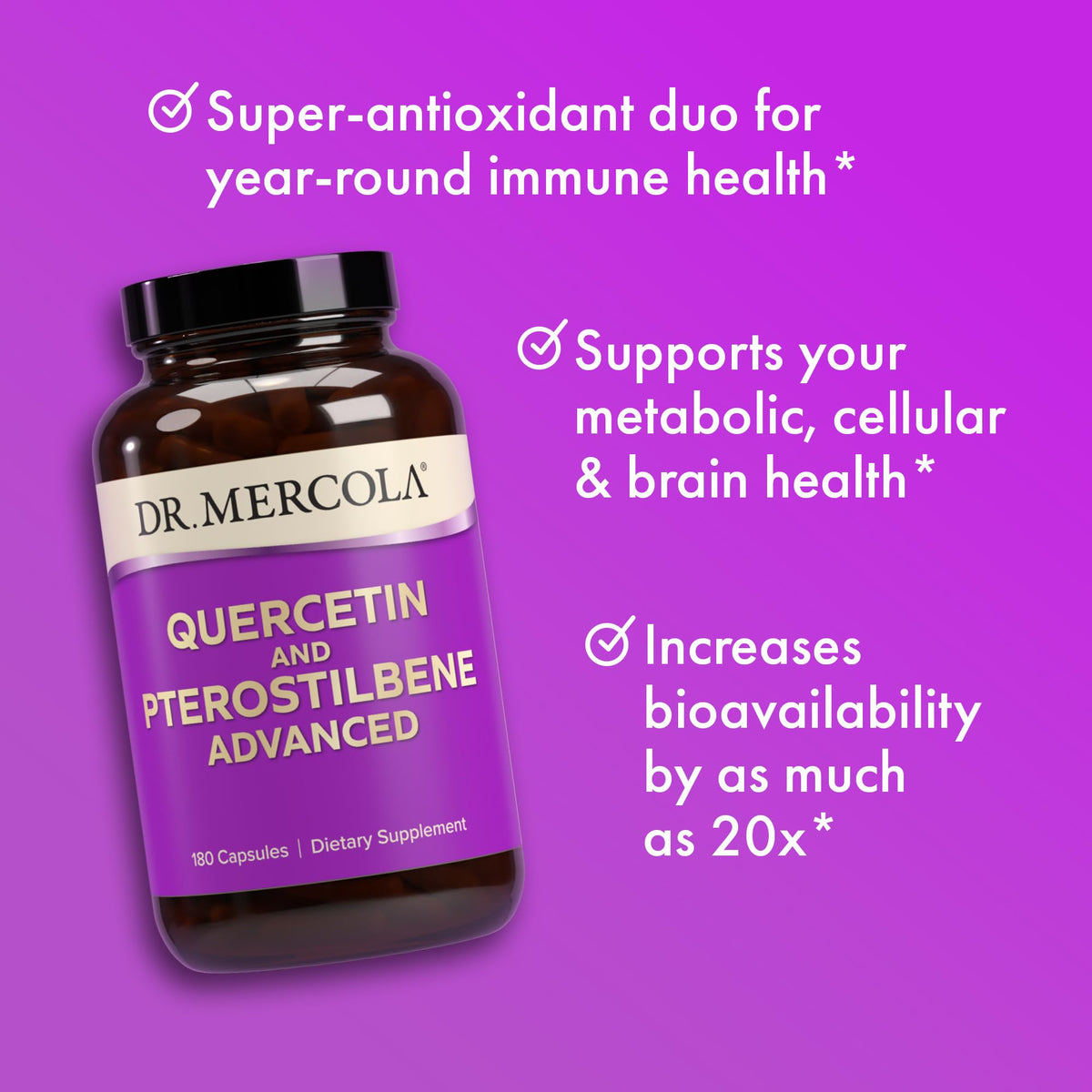 Dr. Mercola Quercetin & Pterostilbene 500 mg bottle with capsules