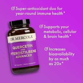 Dr. Mercola Quercetin & Pterostilbene 500 mg bottle with capsules