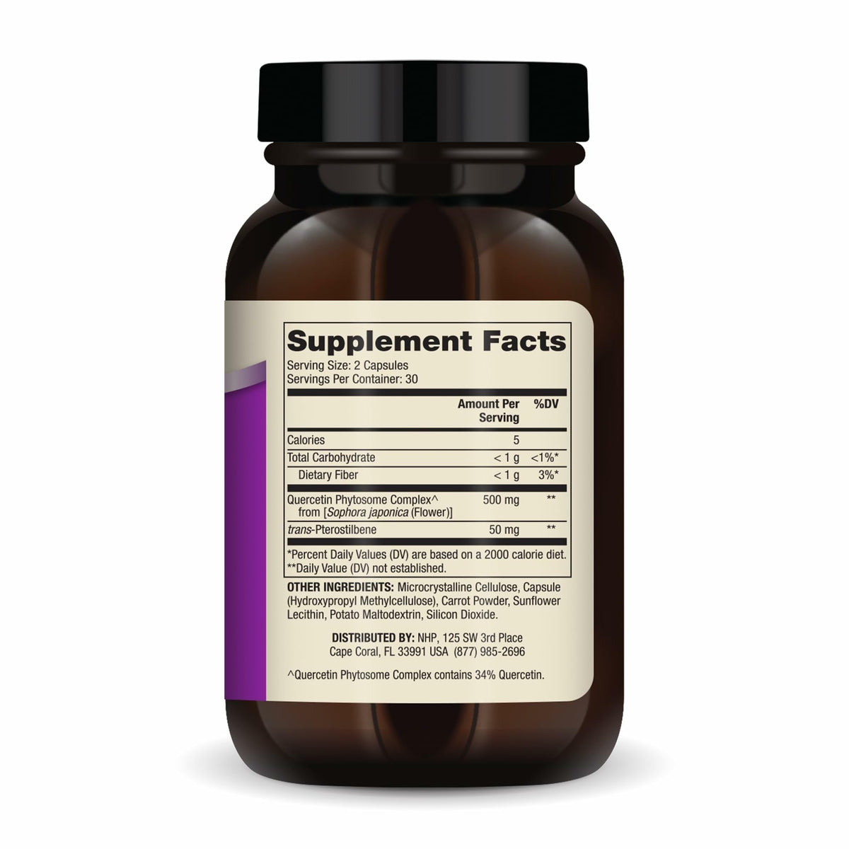 Dr. Mercola Quercetin & Pterostilbene Avancé 500 mg capsules side view