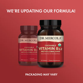 Dr. Mercola Vitamine B12 comprimé cerise avec une main