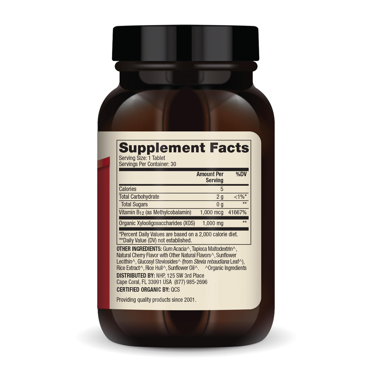 Dr. Mercola Vitamine B12 comprimé cerise vue de face