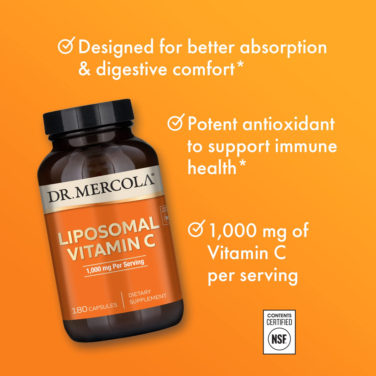 Dr. Mercola Vitamine C Liposomale 1000 mg étiquette avec ingrédients