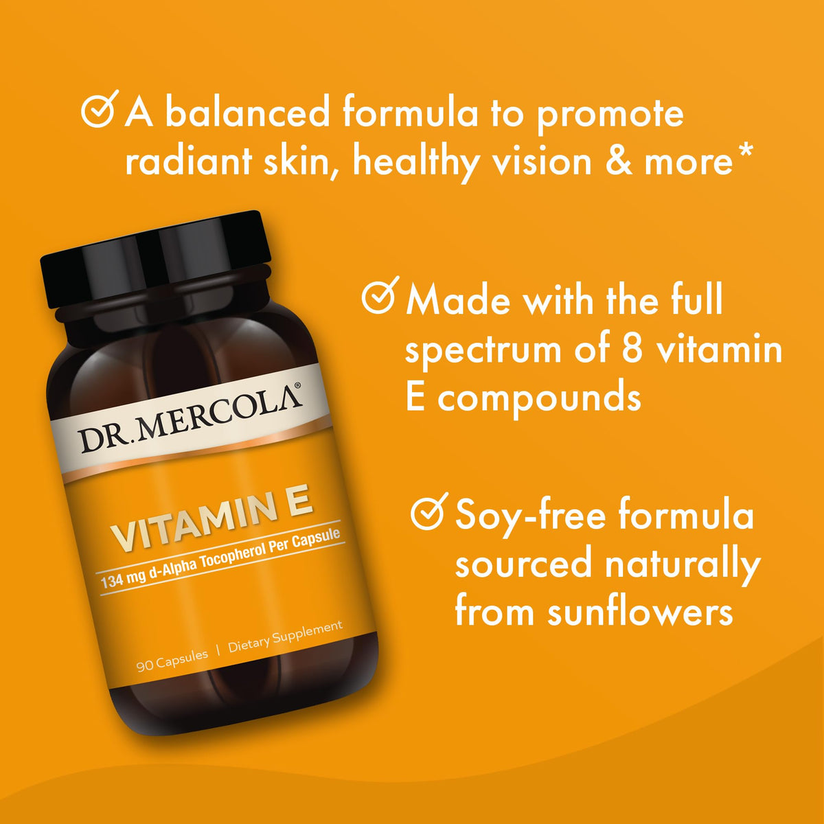 Dr. Mercola Vitamine E capsules on a wooden surface