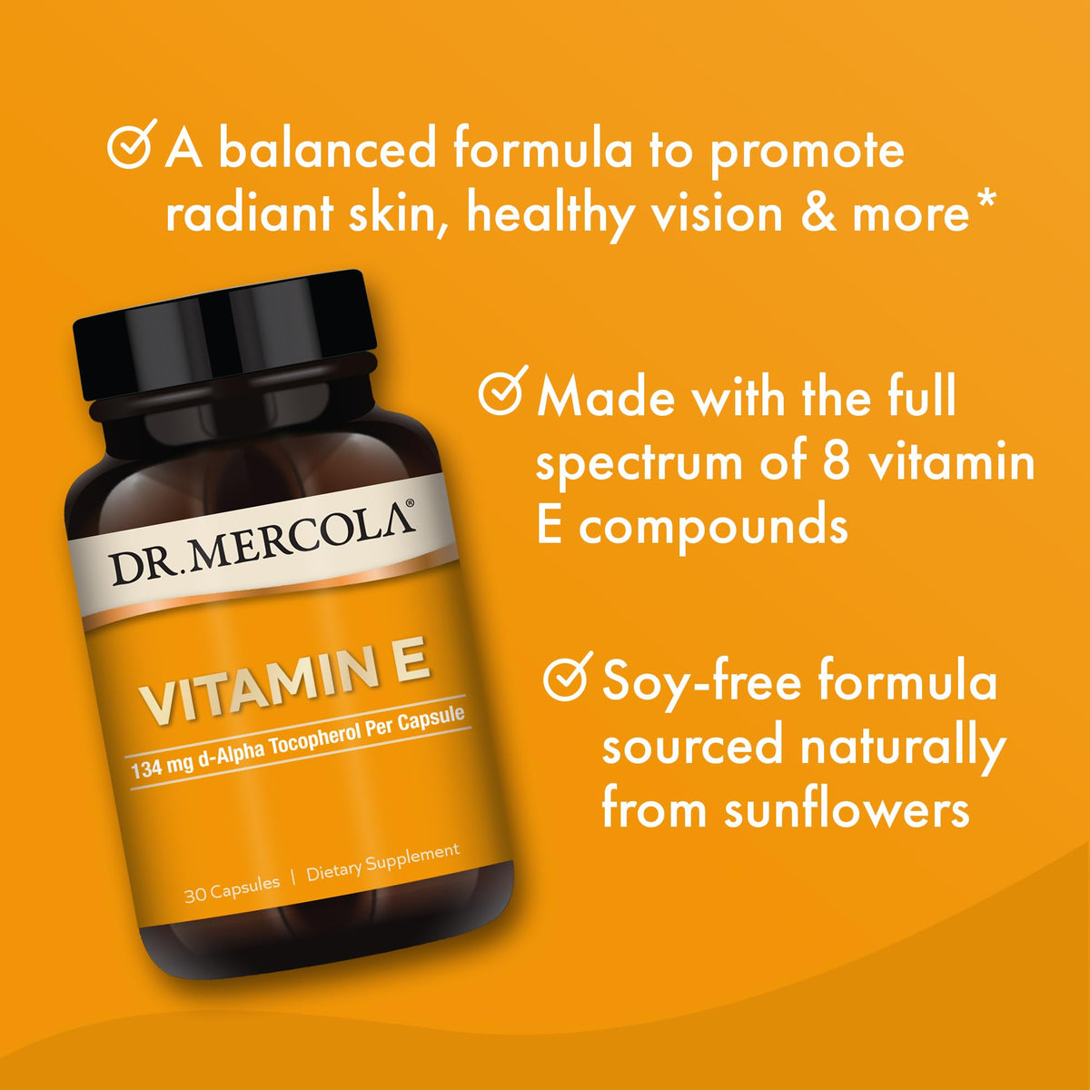 Dr. Mercola Vitamine E sur une table en bois