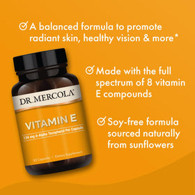Dr. Mercola Vitamine E sur une table en bois