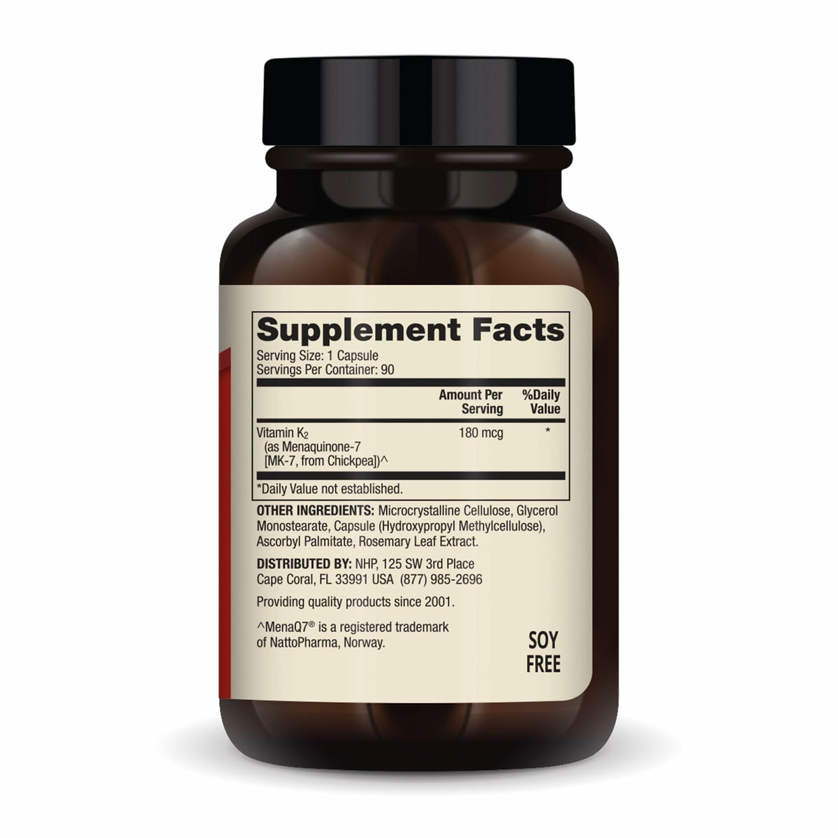 Dr. Mercola Vitamine K2 180 mcg MK-7 Capsules, vue arrière