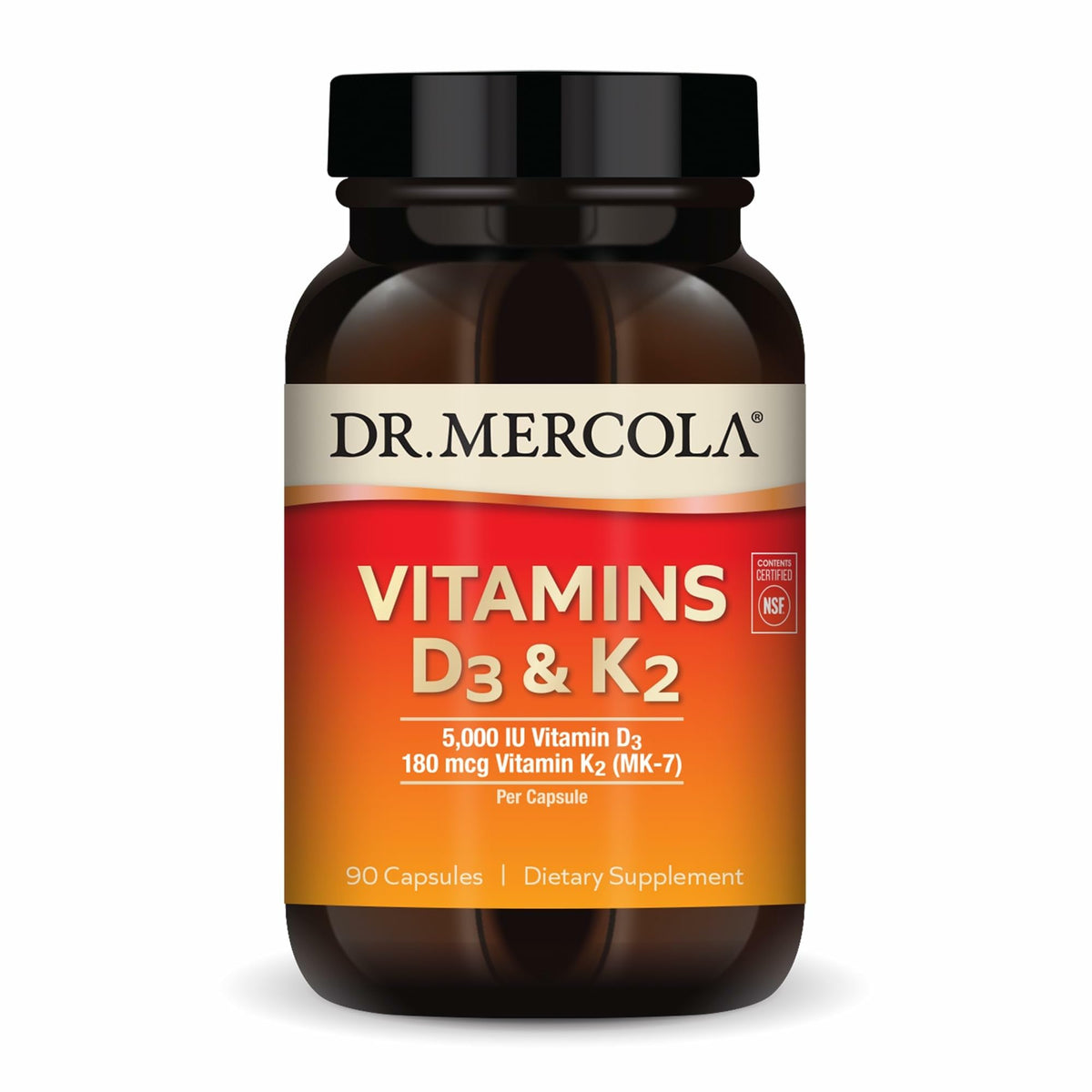Dr. Mercola Vitamines D3 et K2 5000 UI 90 Capsules - vue avant