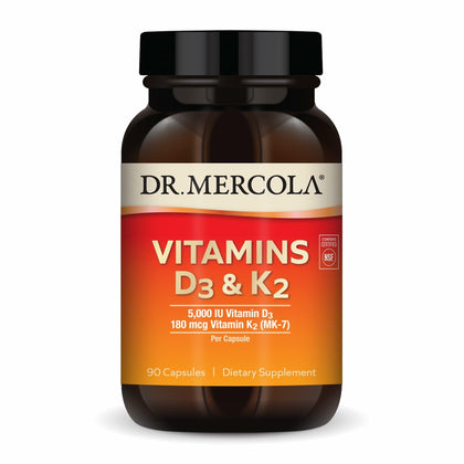 Dr. Mercola Vitamines D3 et K2 5000 UI 90 Capsules - vue avant