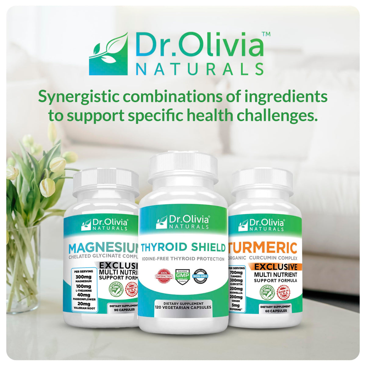Dr. Olivia Naturals Thyroid Shield capsules sur une table