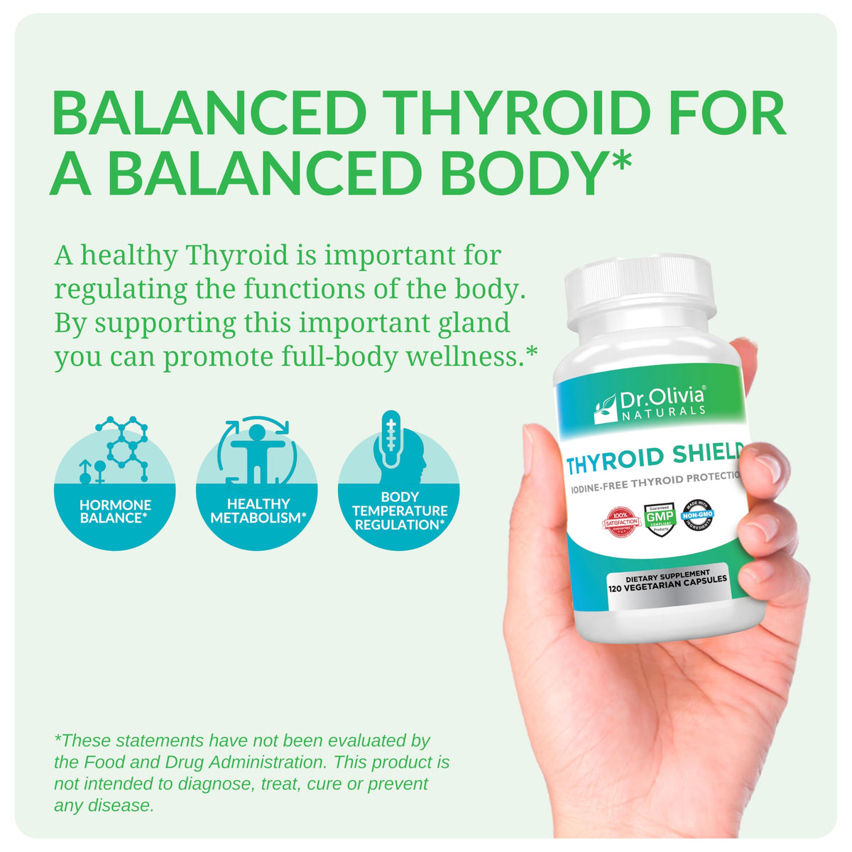 Dr. Olivia Naturals Thyroid Shield capsules végétales sur fond blanc
