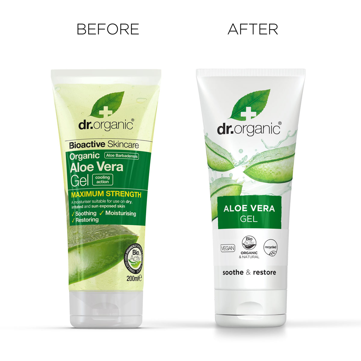 Dr. Organic Gel d'Aloe Vera sur une surface de salle de bain