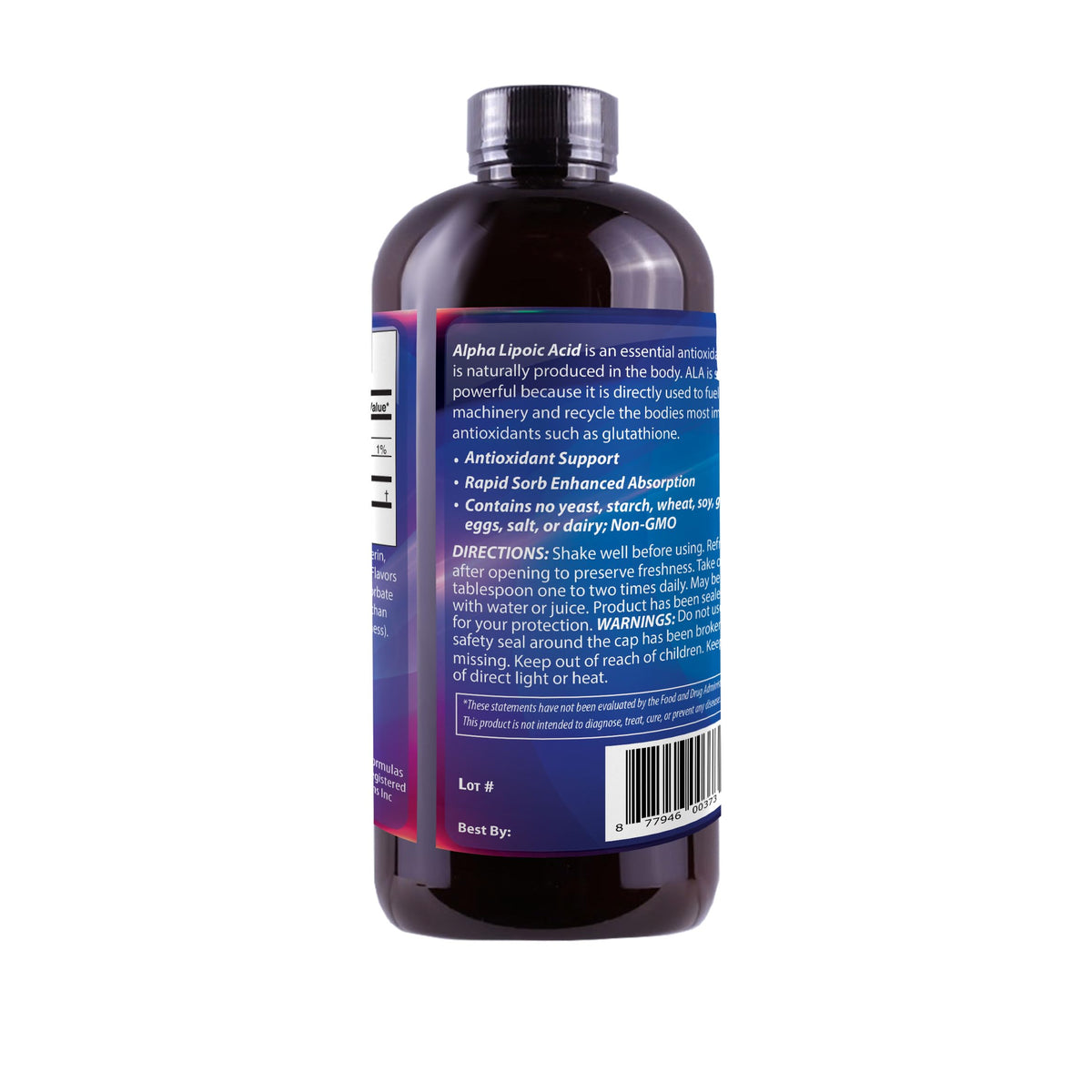 Dr's Advantage Acide Alpha-Lipoïque 50mg liquide vue arrière avec ingrédients