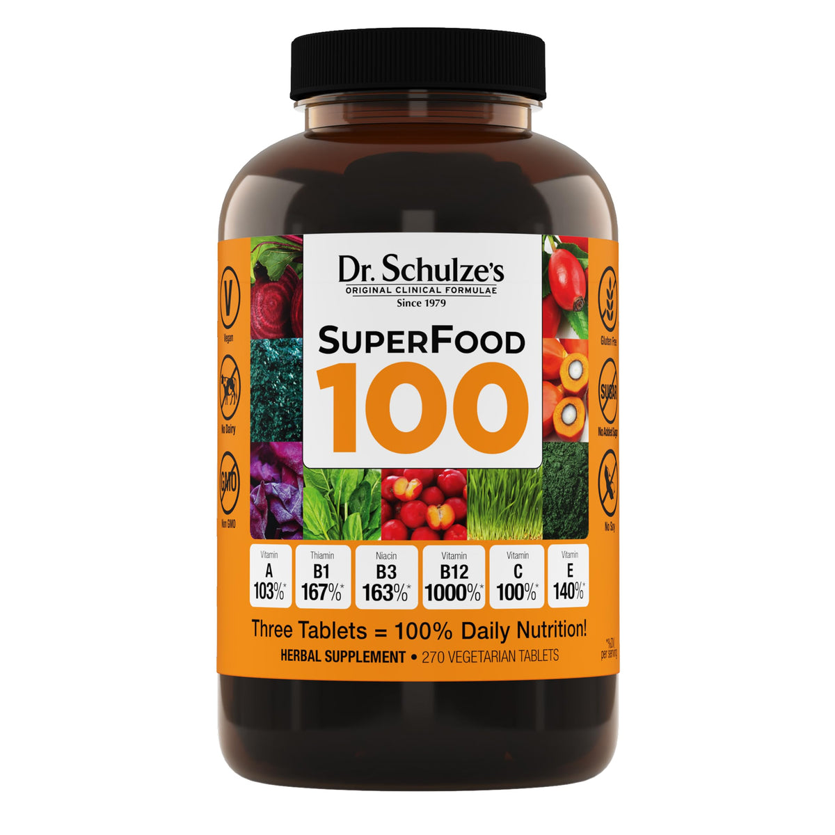 Dr. Schulze's SuperFood 100 - boîte vue de face avec étiquette