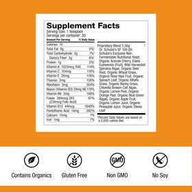 Dr. Schulze's SuperFood 100 complément alimentaire avec étiquette et ingrédients