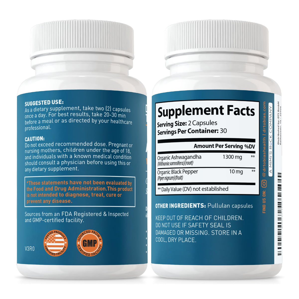 Dr. Tobias Ashwagandha 1300 mg et poivre noir