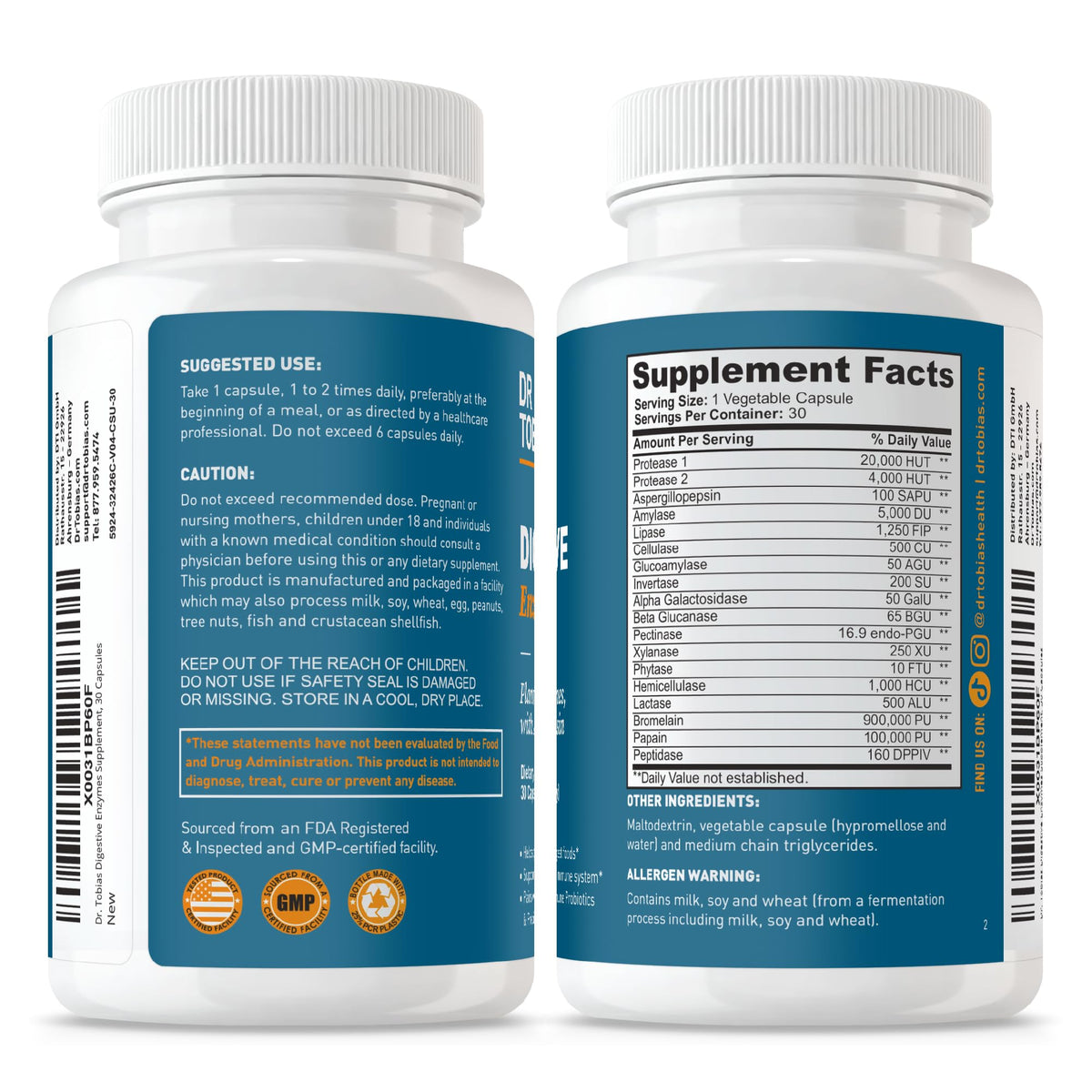 Dr. Tobias Complément Alimentaire 18 Enzymes - ingrédients listés
