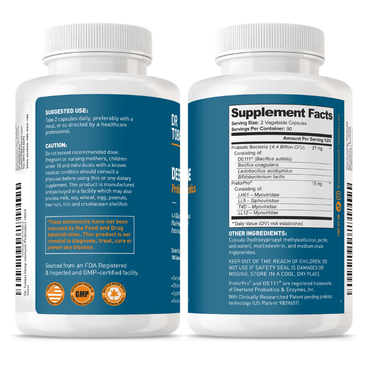 Dr. Tobias Complément Alimentaire Probiotique Prébiotique flacon ouvert avec capsules