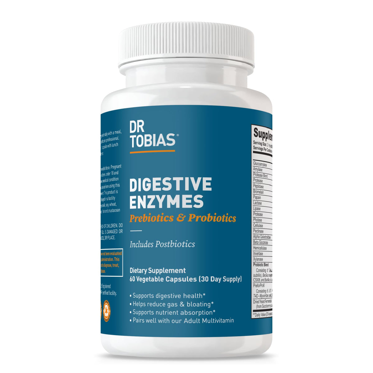 Dr. Tobias Compléments Alimentaires Enzymes 60 Capsules vue de face