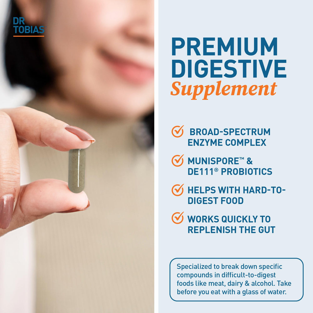 Dr. Tobias Compléments Alimentaires Enzymes capsules sur une table