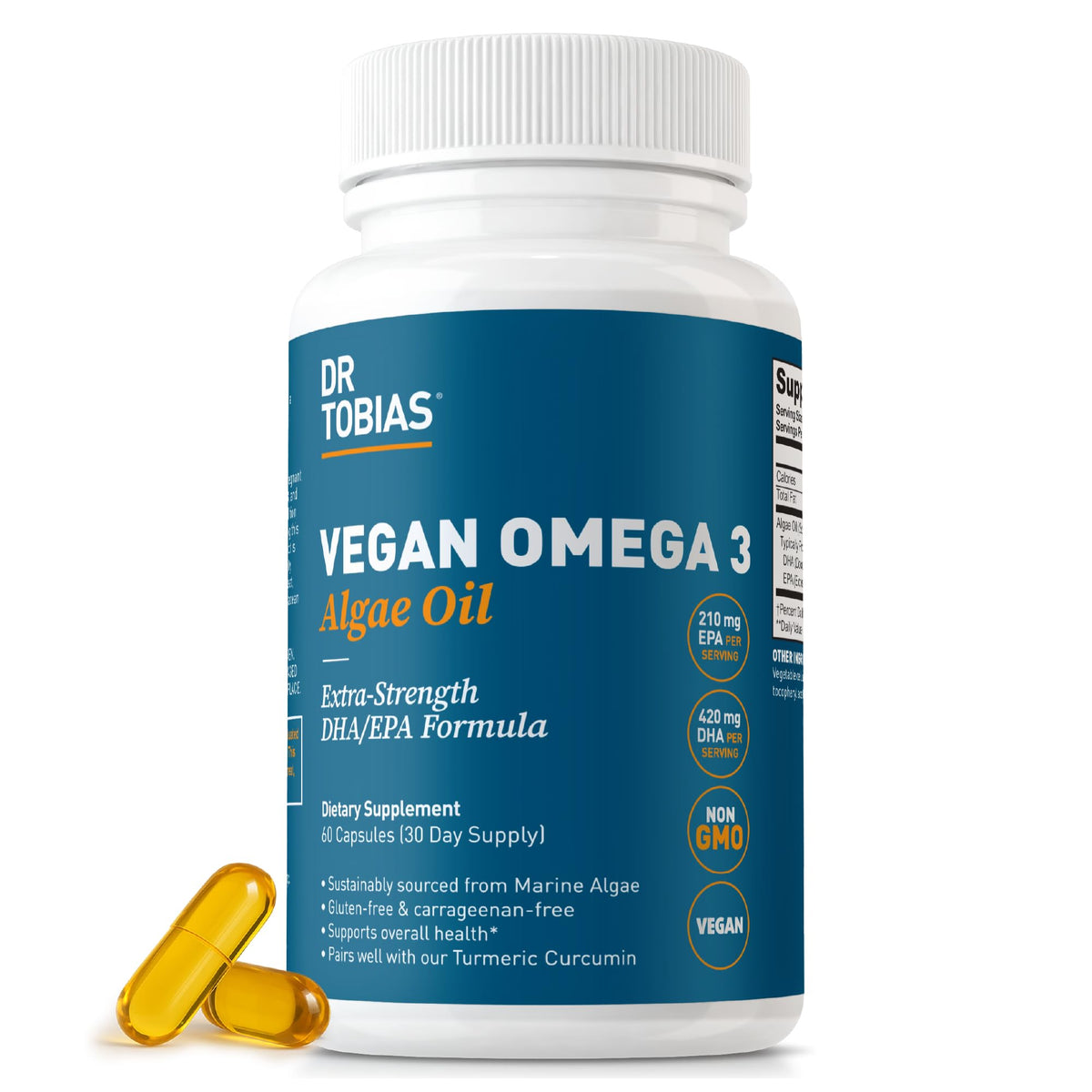 Dr. Tobias Huile d'Algue Végétale Omega 3 60 Capsules - vue de face