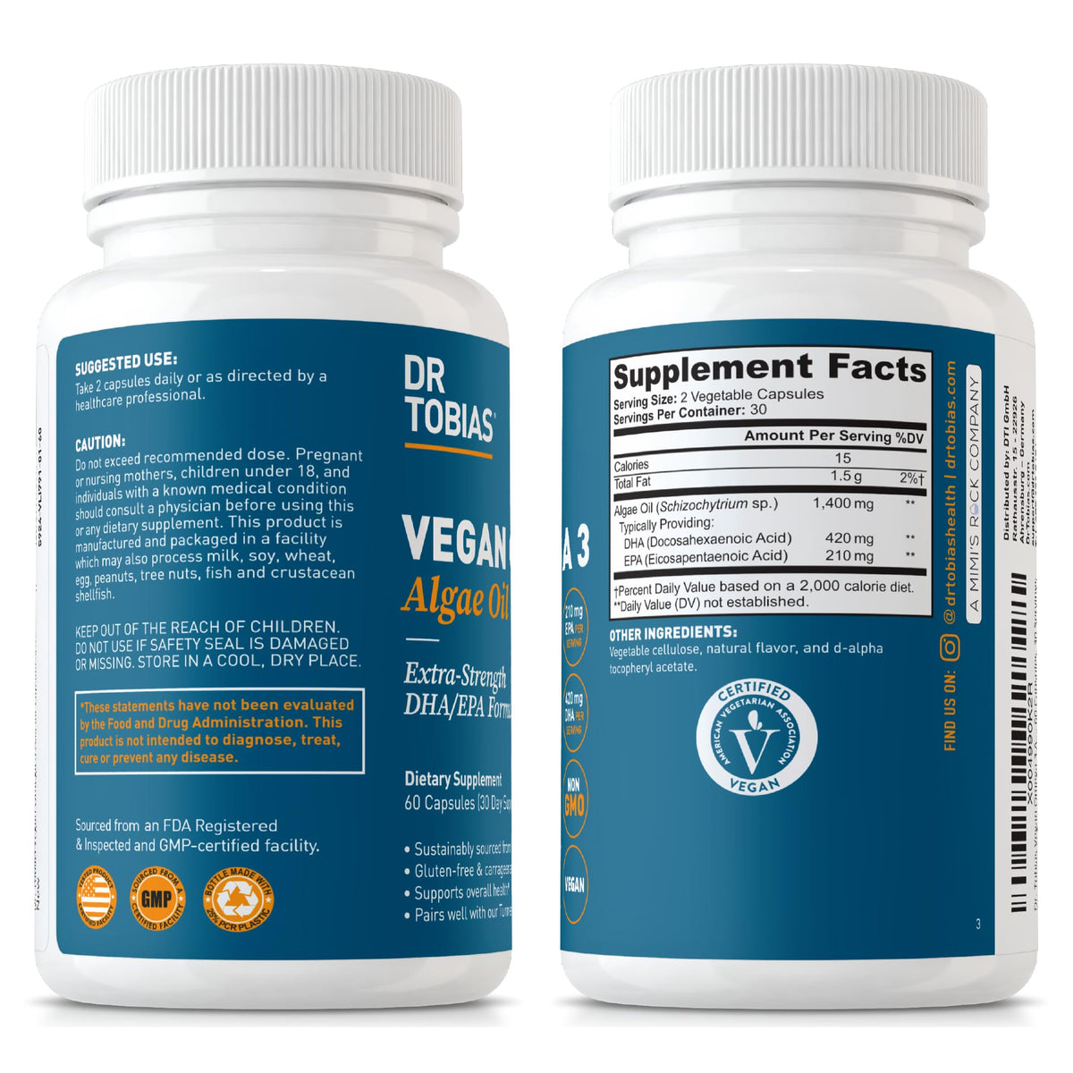 Dr. Tobias Huile d'Algue Végétale Omega 3 - capsules dans la main