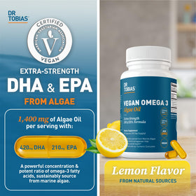Dr. Tobias Huile d'Algue Végétale Omega 3 - capsules en bouteille