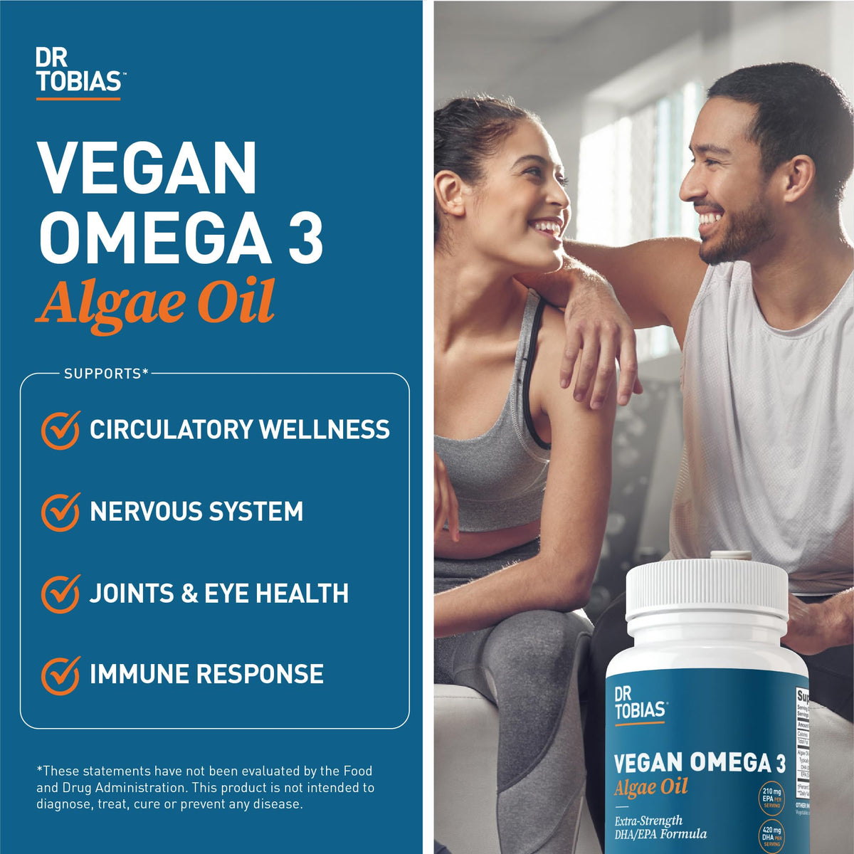 Dr. Tobias Huile d'Algue Végétale Omega 3 - capsules sur une table