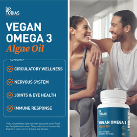 Dr. Tobias Huile d'Algue Végétale Omega 3 - capsules sur une table