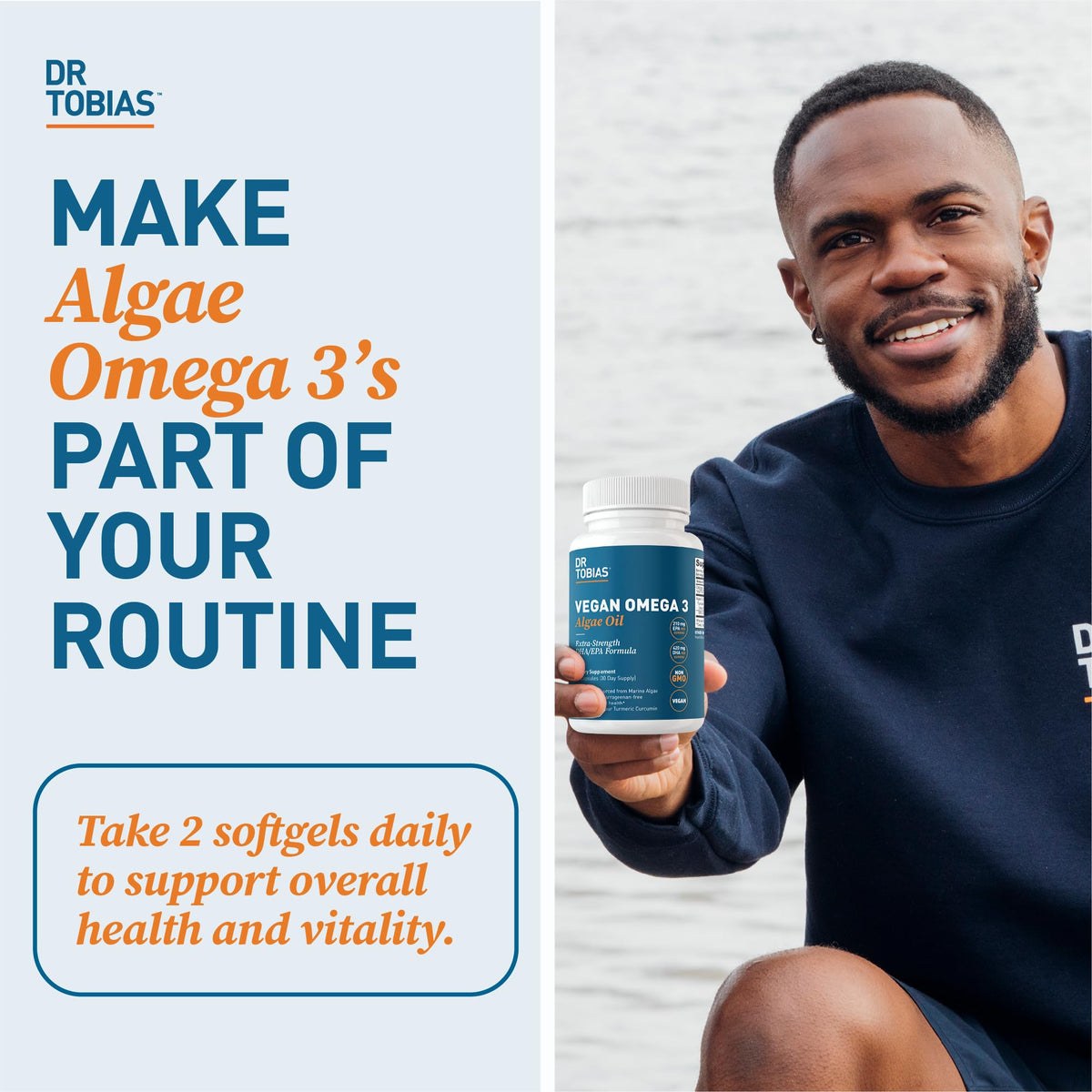 Dr. Tobias Huile d'Algue Végétale Omega 3 - vue latérale de la bouteille