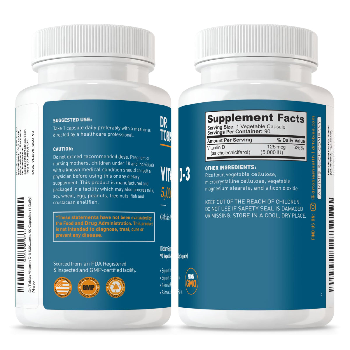 Dr. Tobias Vitamine D3 5000 UI capsules avec des ingrédients naturels