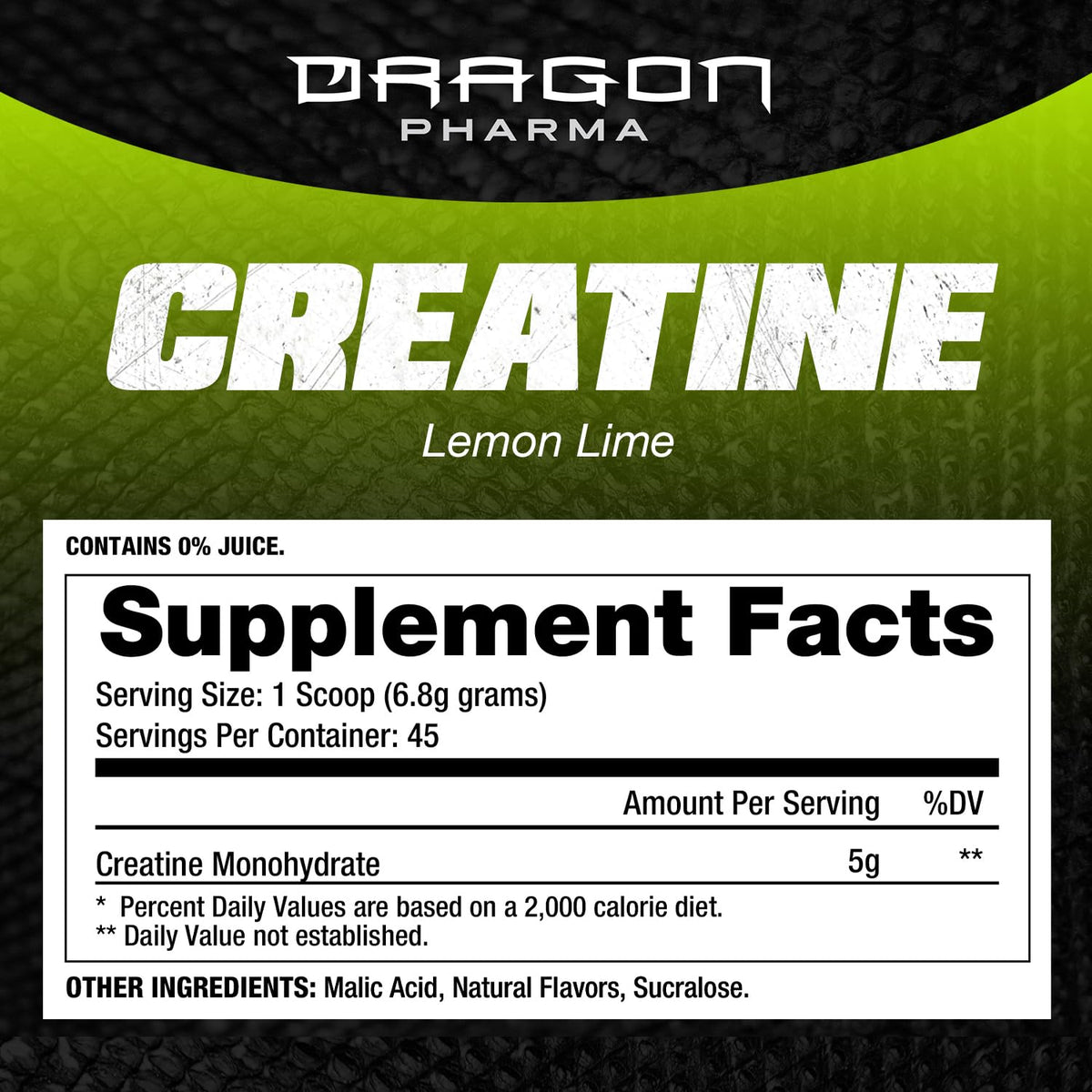 DRAGON PHARMA Créatine Monohydrate 381g étiquette et dosage