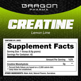 DRAGON PHARMA Créatine Monohydrate 381g étiquette et dosage