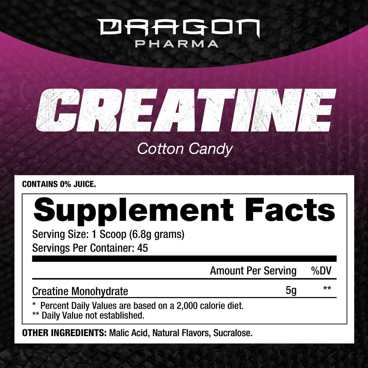 DRAGON PHARMA Créatine Monohydrate 381g étiquette et ingrédients