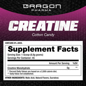 DRAGON PHARMA Créatine Monohydrate 381g étiquette et ingrédients