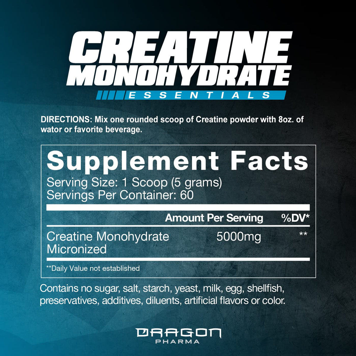 DRAGON PHARMA Créatine Monohydrate étiquette et informations