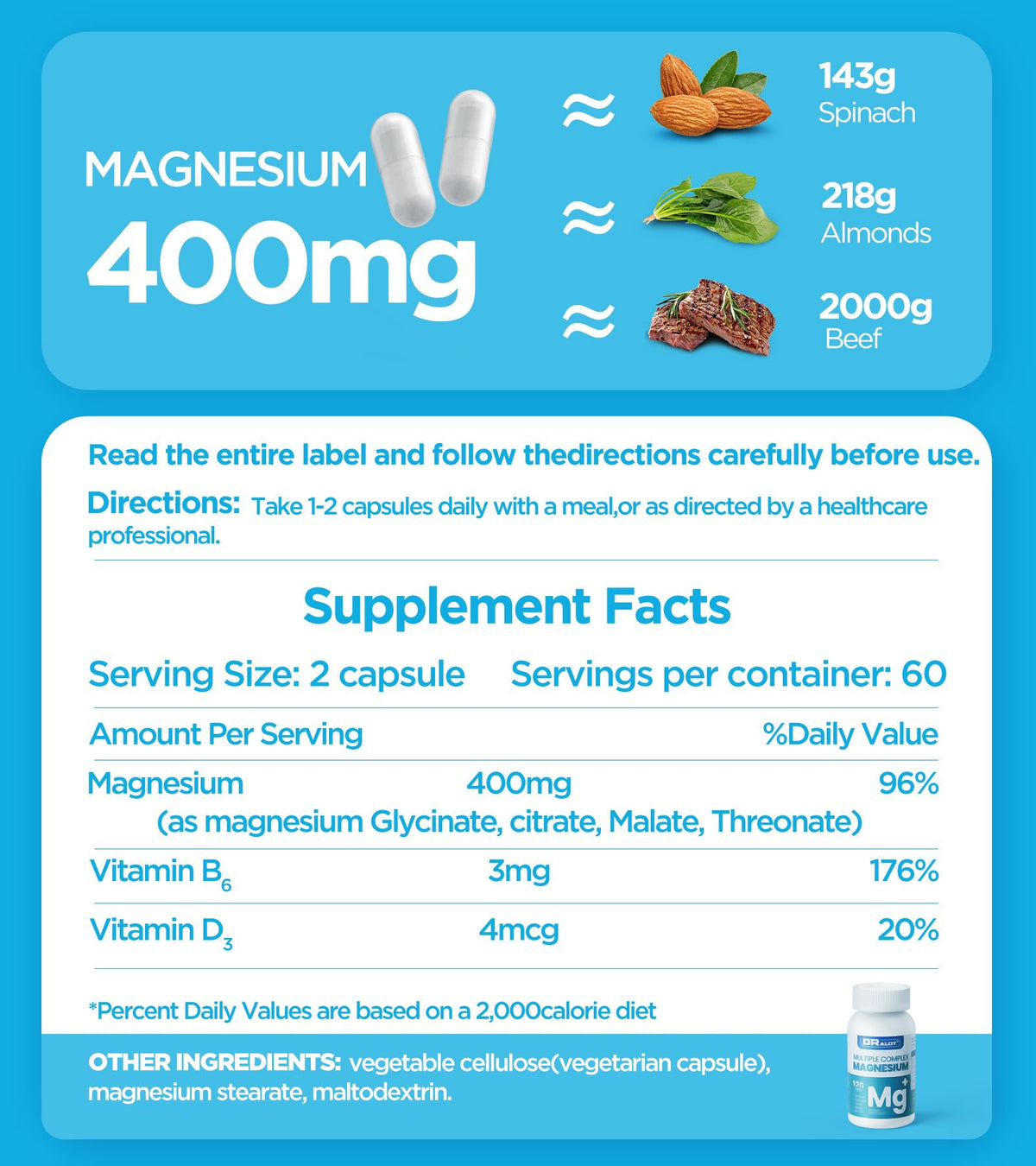 Dralot Nutrition Complément Alimentaire Magnésium 400mg 120 Caps - prise de capsules