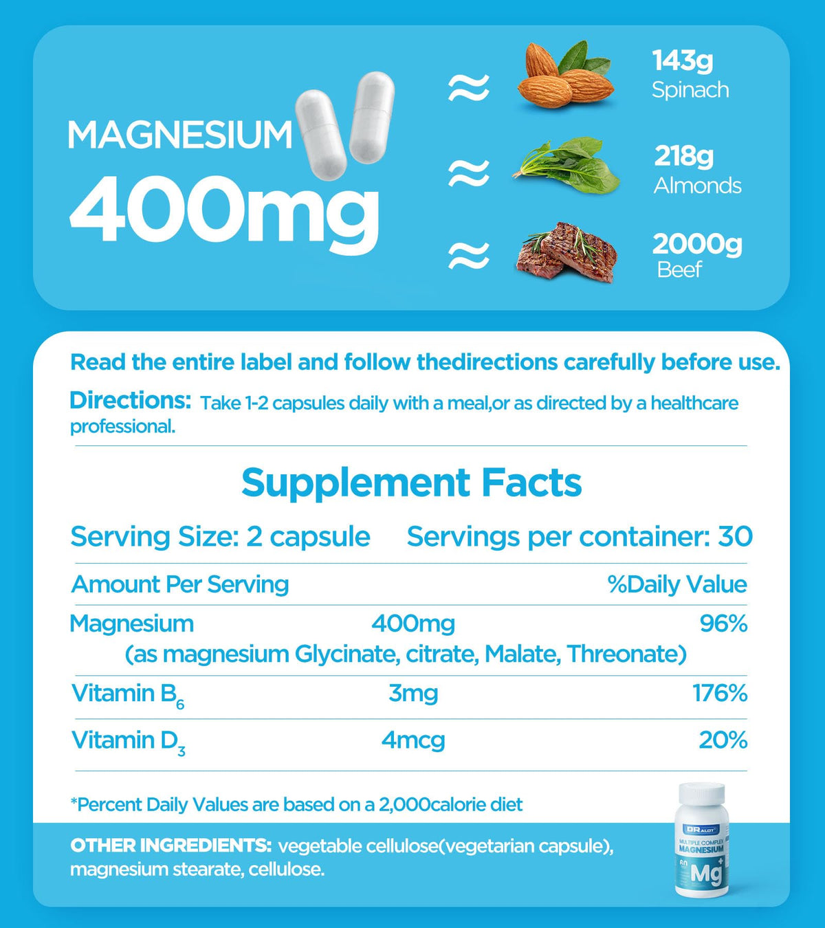 Dralot Nutrition Complément Alimentaire Magnésium 400mg en gros plan