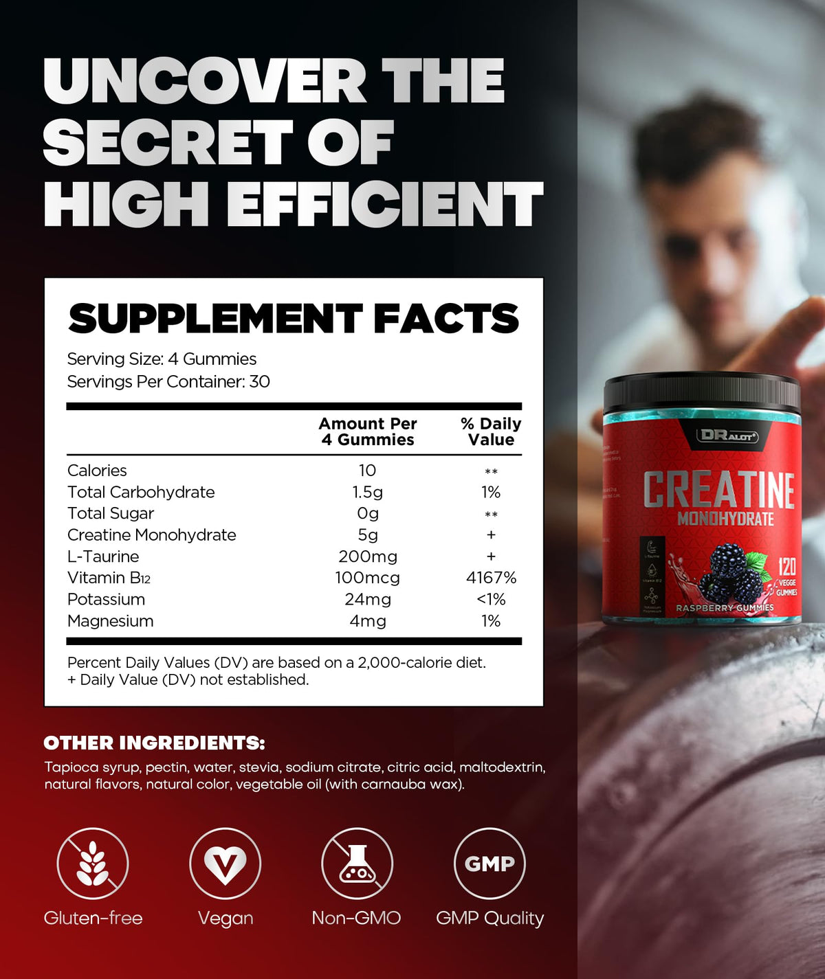 Dralot Nutrition Gummies de Créatine Monohydrate 5000mg - ingrédients