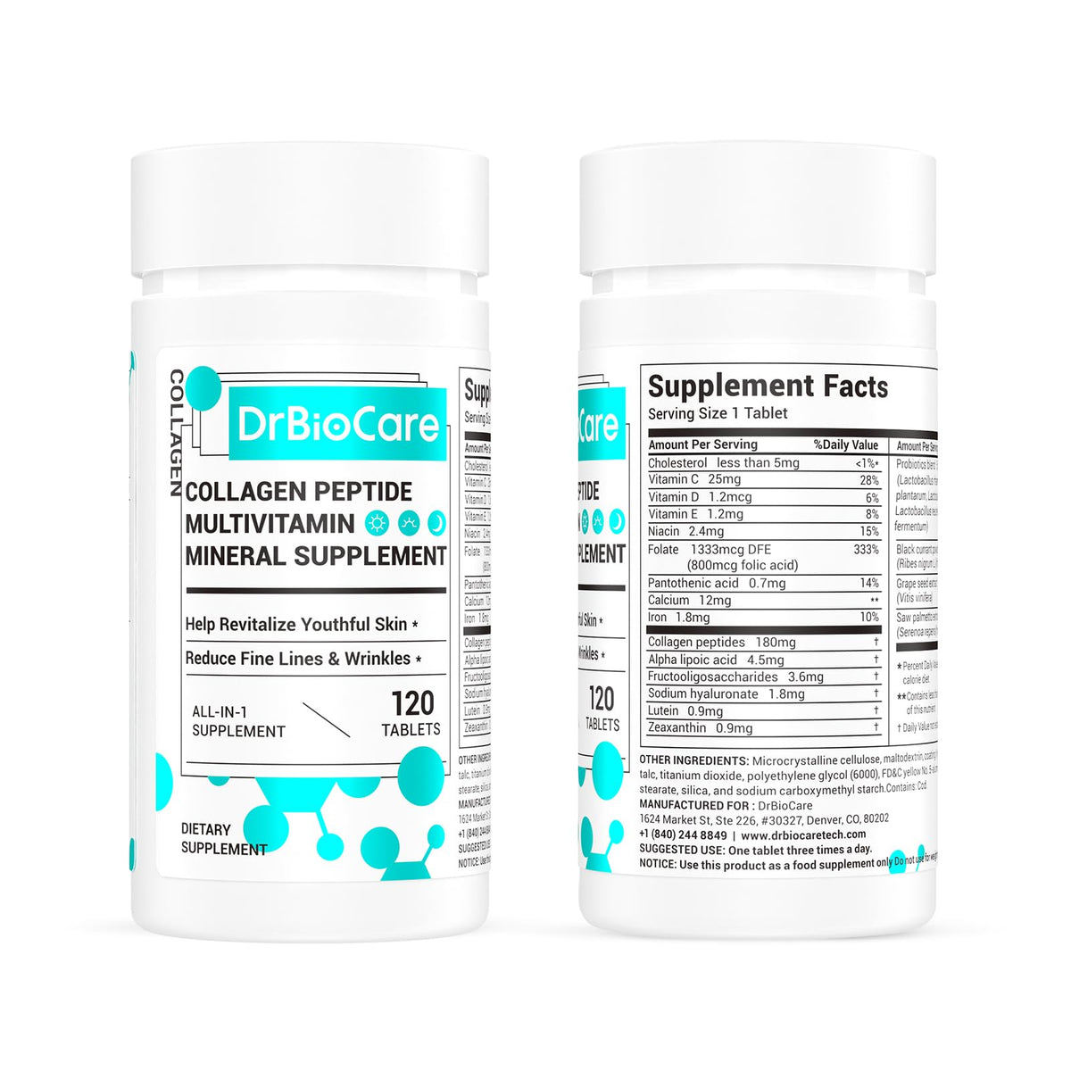 DrBioCare Collagène Peptides 120 comprimés avec des ingrédients naturels