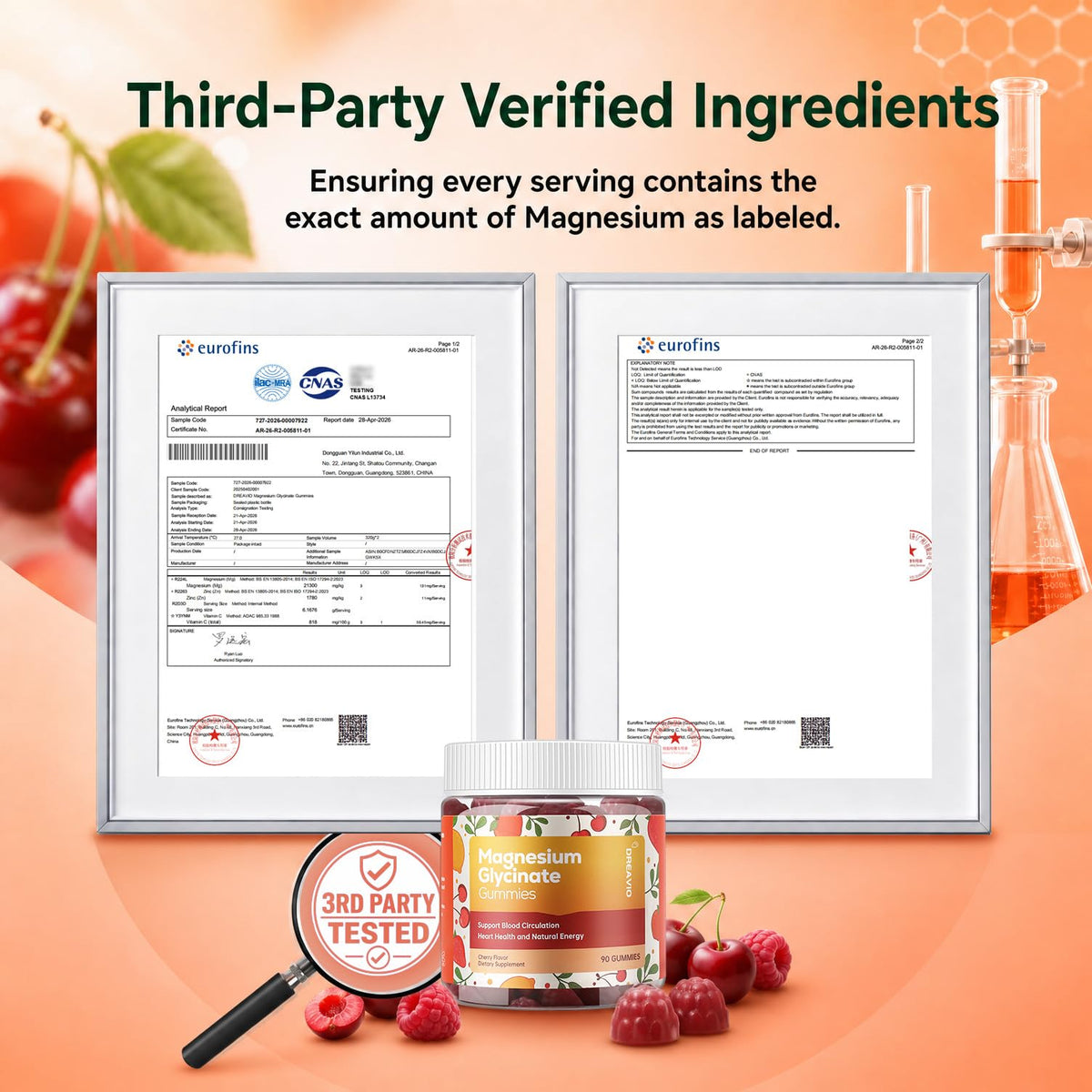 DREAVIO Gummies de Magnésium Glycinate 600mg, étiquette avec ingrédients